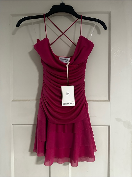 Peppermayo Dresses & Skirts - Peppermayo Hot Pink Ruched Cowl Strappy Mini Dress